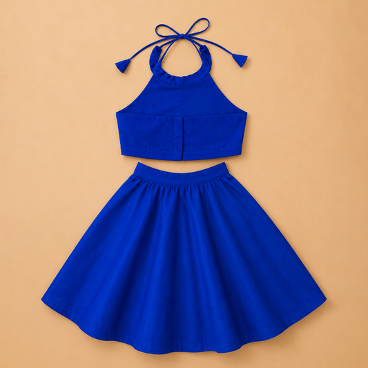 Celeste Blue Crop Top & Skirt Set