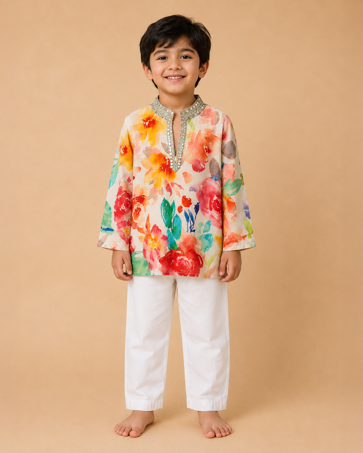 Elegant white floral kurta set
