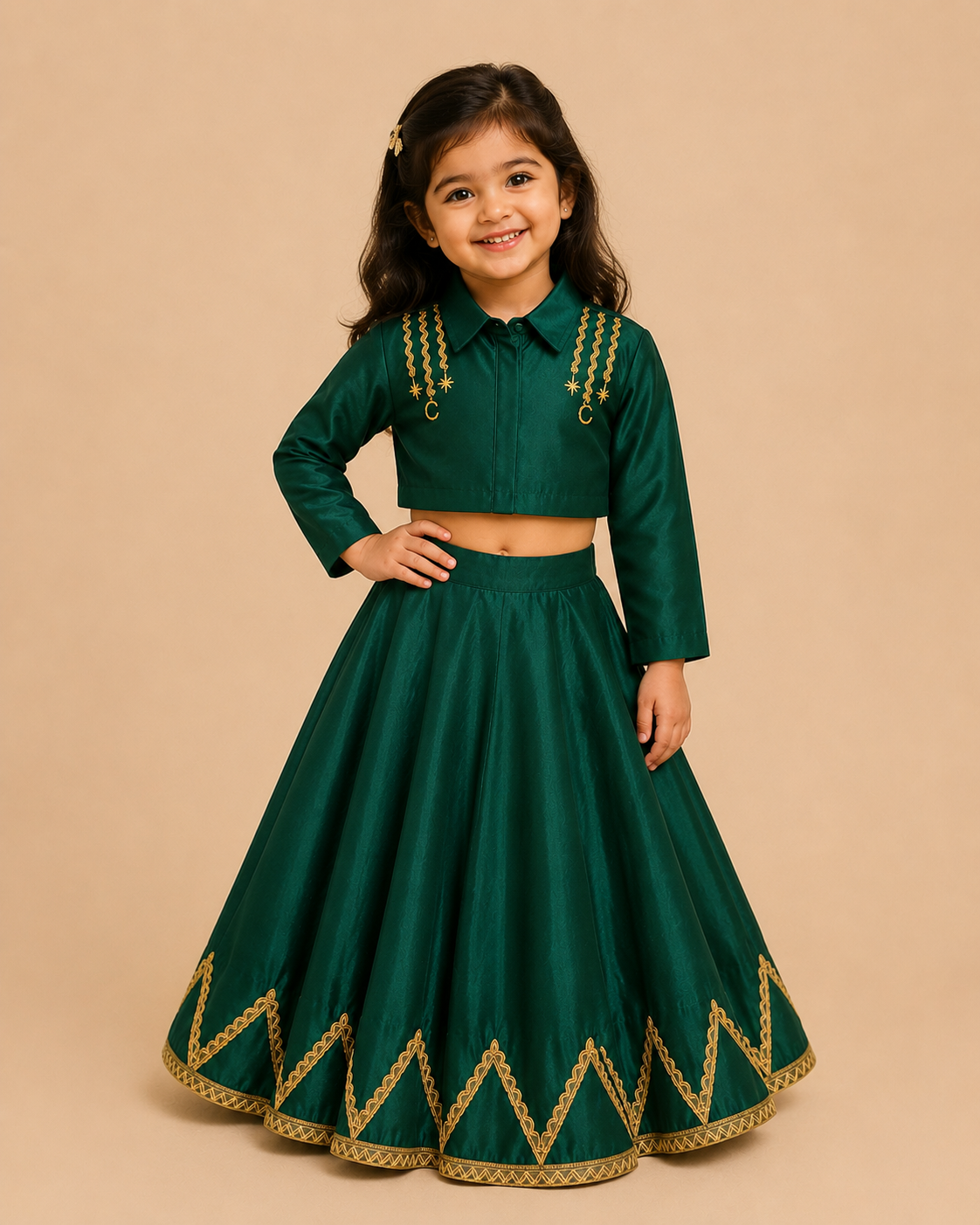 Emerald Green Crop Top & Skirt Set