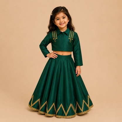 Emerald Green Crop Top & Skirt Set
