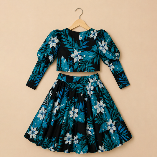 Noir Blossom Top & Skirt Set