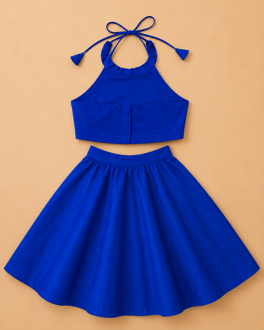 Celeste Blue Crop Top & Skirt Set