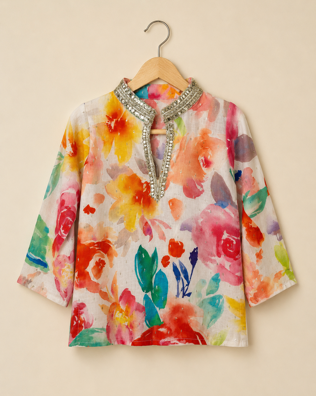 Elegant white floral kurta set