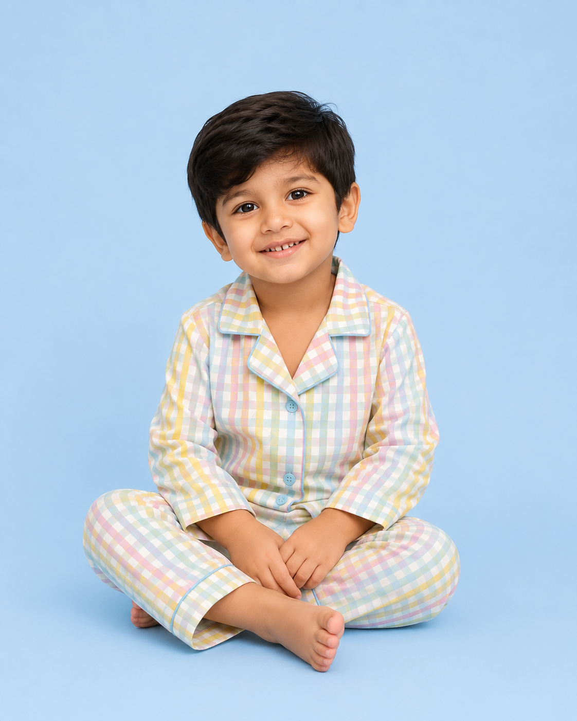 Blue Ghingham Unisex Co-ord Set