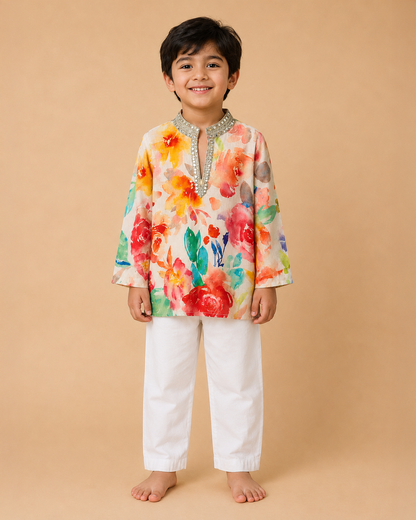 Elegant white floral kurta set