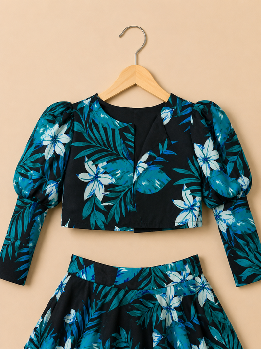 Noir Blossom Top & Skirt Set