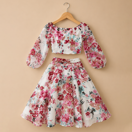 Floral Grace Top and Skirt Set