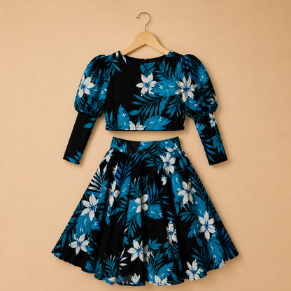 Noir Blossom Top & Skirt Set