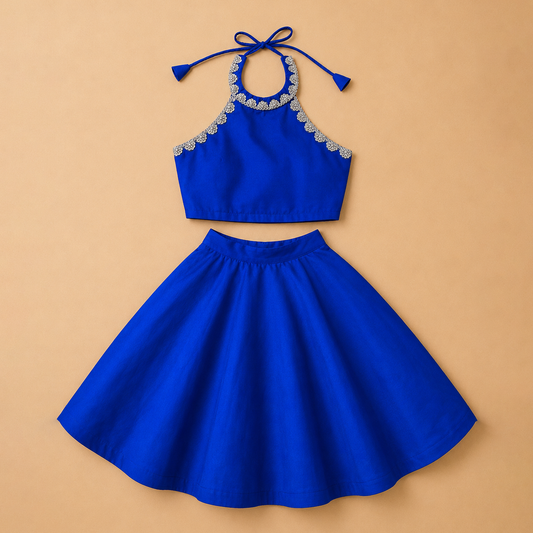 Celeste Blue Crop Top & Skirt Set
