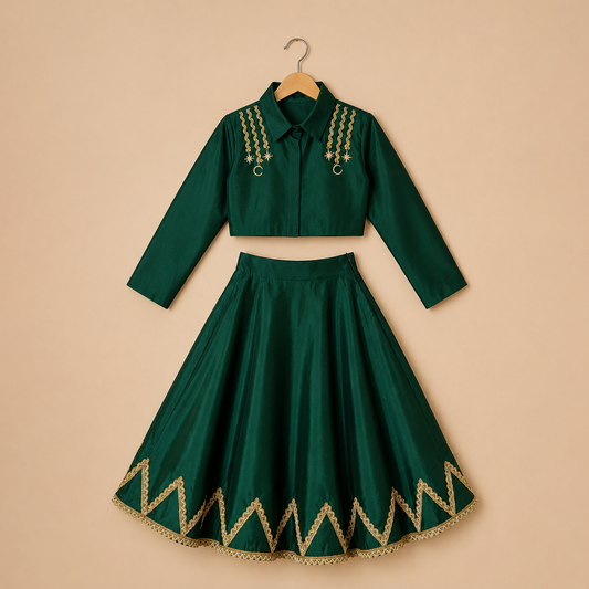 Emerald Green Crop Top & Skirt Set