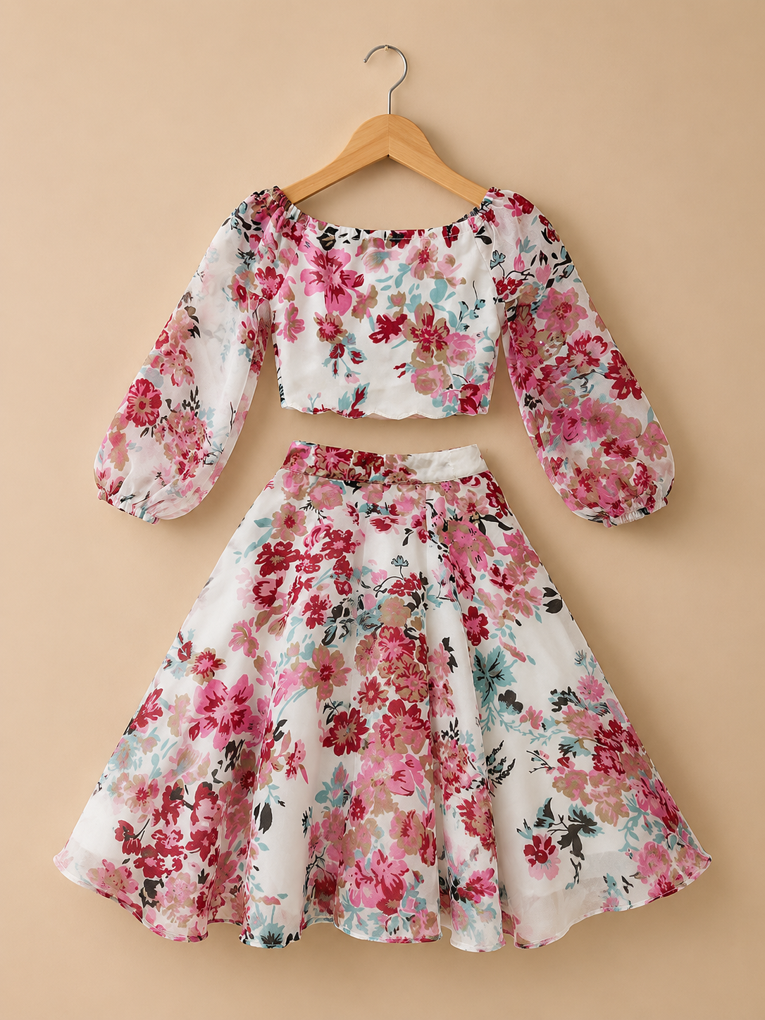 FLORAL GRACE TOP AND SKIRT SET