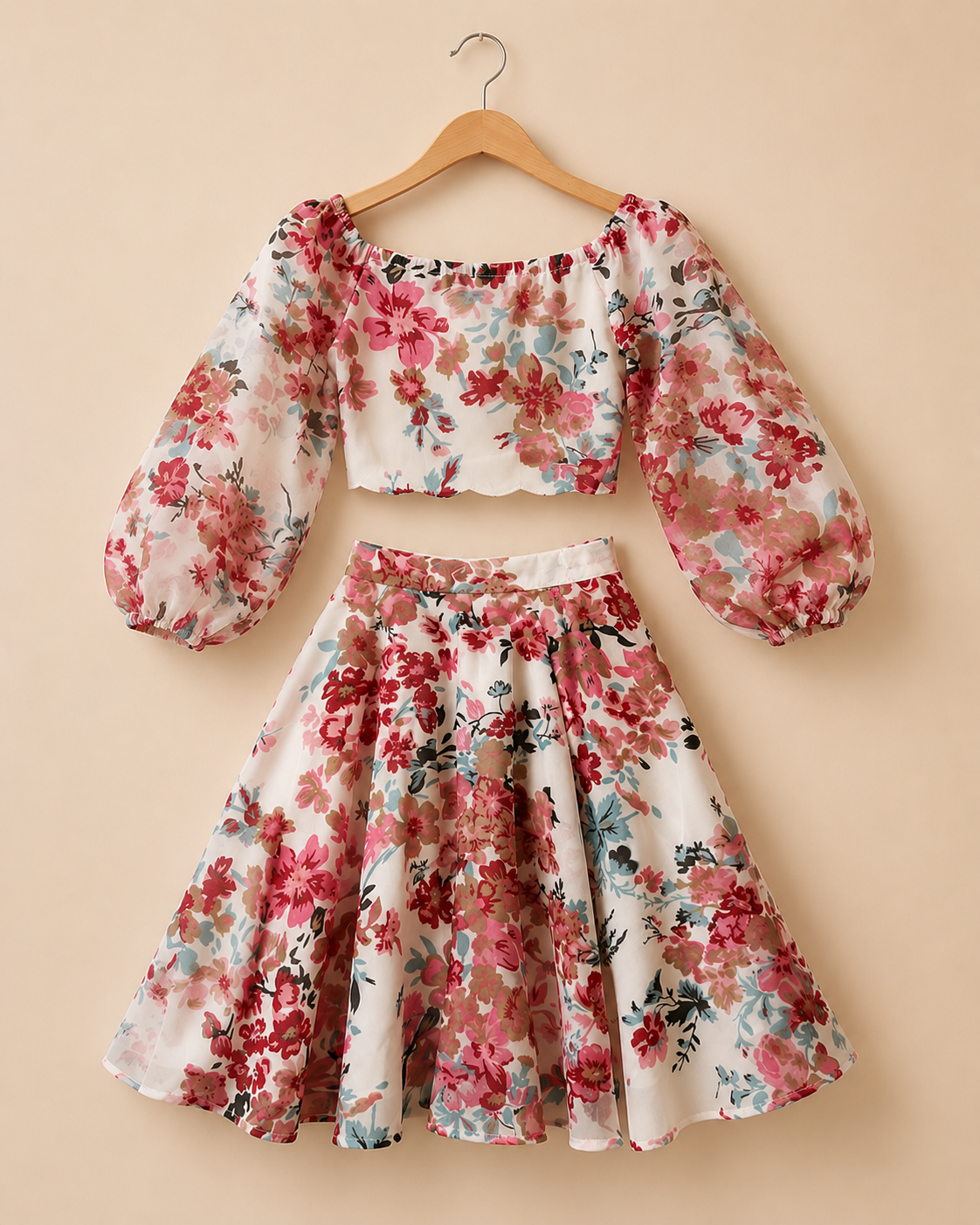 FLORAL GRACE TOP AND SKIRT SET