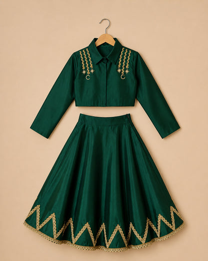 Emerald Green Crop Top & Skirt Set
