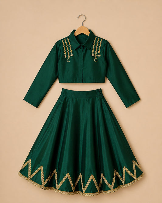 Emerald Green Crop Top & Skirt Set