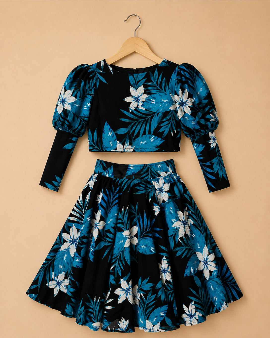 Noir Blossom Top & Skirt Set