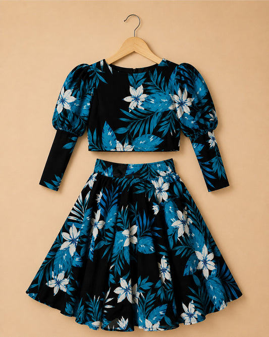 Noir Blossom Top & Skirt Set